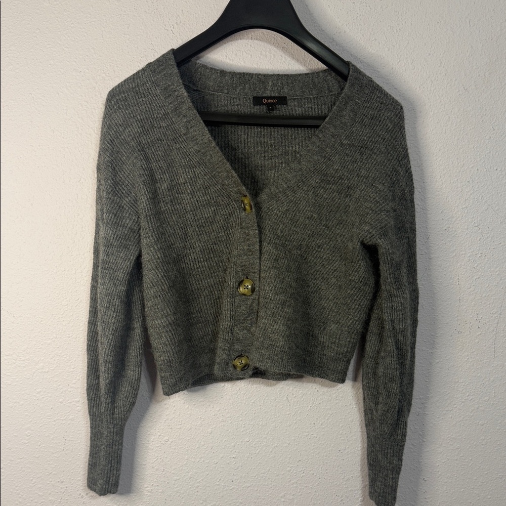 Quince Women Charcoal Baby Alpaca Wool Cropped Button-Up Cardigan Size S - Picture 4 of 10